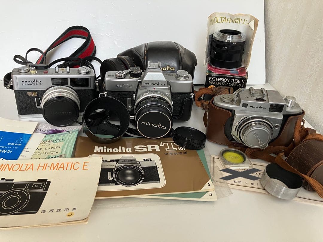 ①フィルムカメラ ミノルタ HI-MATIC E、SRT101、A、中間リング