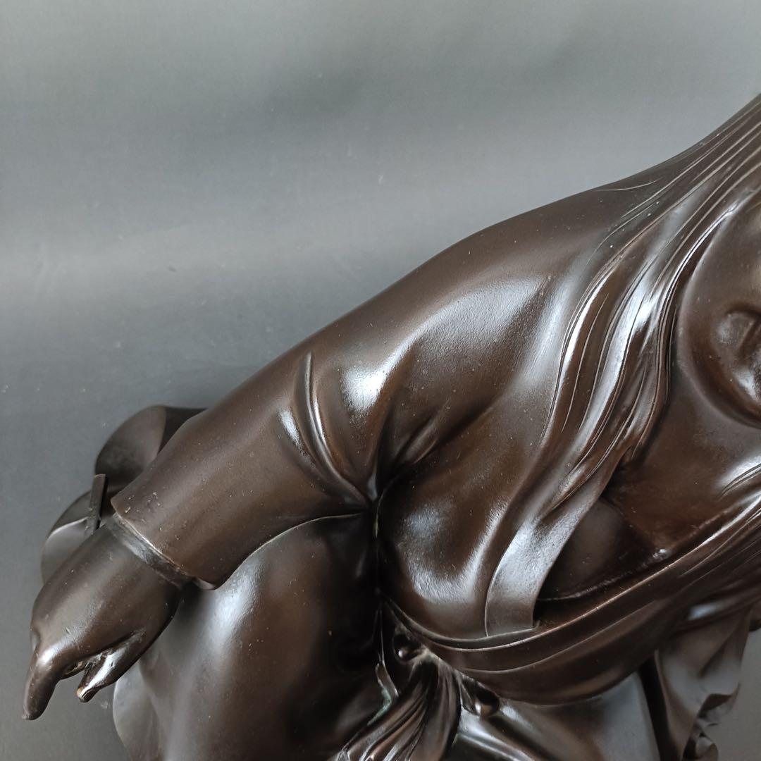 津田真瑞作　『猩々床置』　【共箱付(ラベル入) 】　　時代金工 銅製