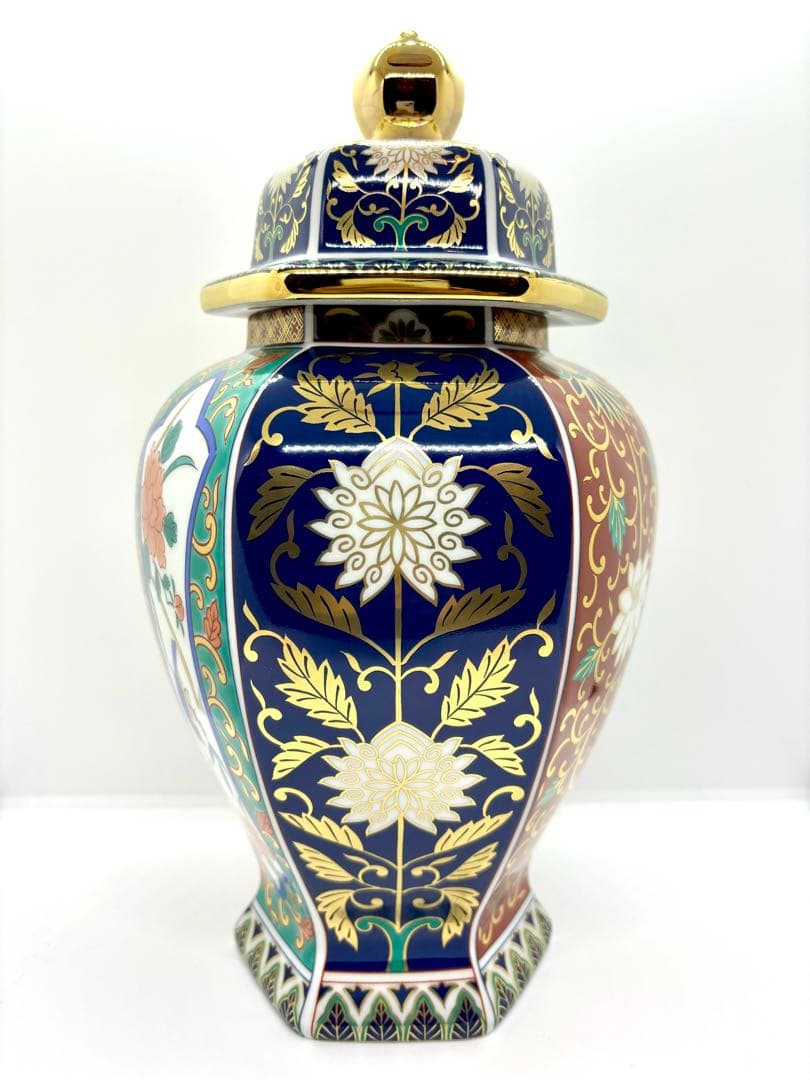 青藍窯/有田焼/金彩/壺/冠付き/古伊万里