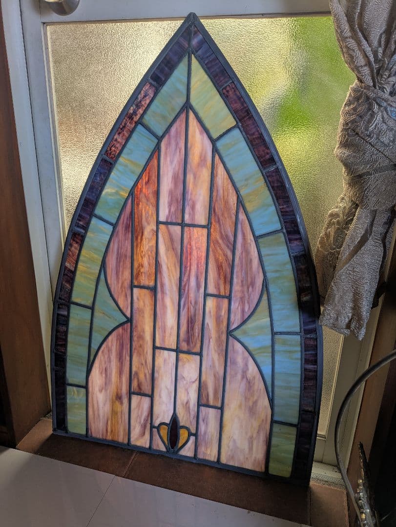C　希少大型　優しい光と共に　優美なビンテージ　ステンドグラス　ディスプレ