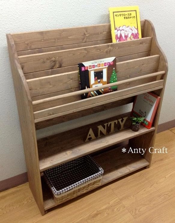 アンティーク風絵本棚（面出し3段+棚2段）幅87cm UN/UN 完成品