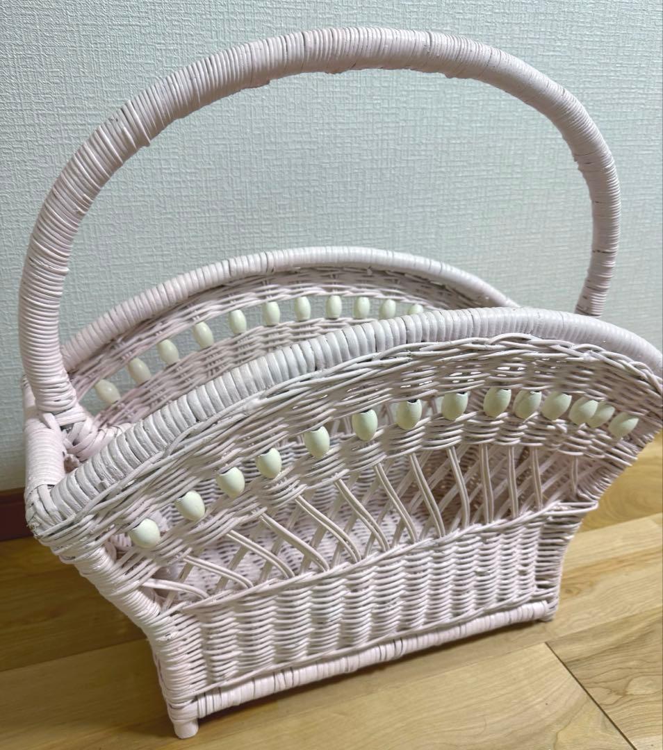 ウイッカー家具 ピンク マガジンラック アンティーク ヴィンテージ