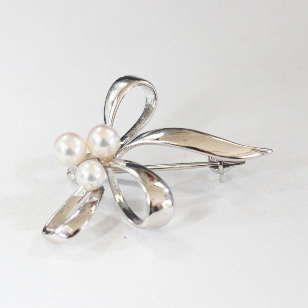 【美品】MIKIMOTO ミキモト パールリボン ブローチ
