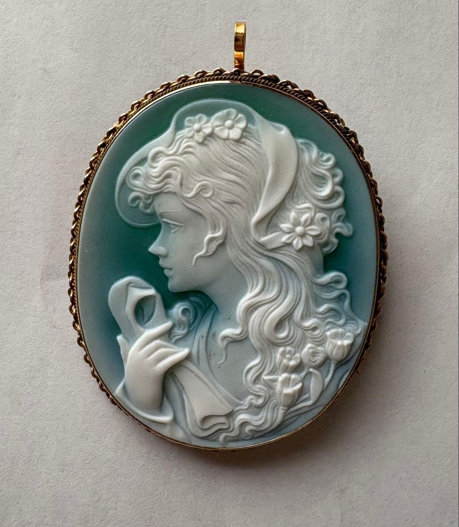 イタリア カメオ ブローチ シェルカメオ 14金フレーム　APA 585