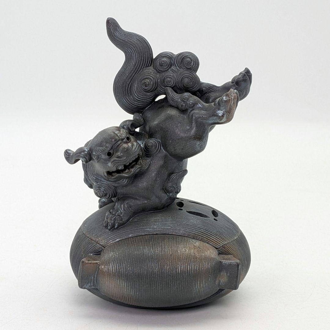 西村春湖 青備前糸巻獅子香炉 共箱合布 備前焼 抹茶道具 香道具 跳ね獅子 在銘