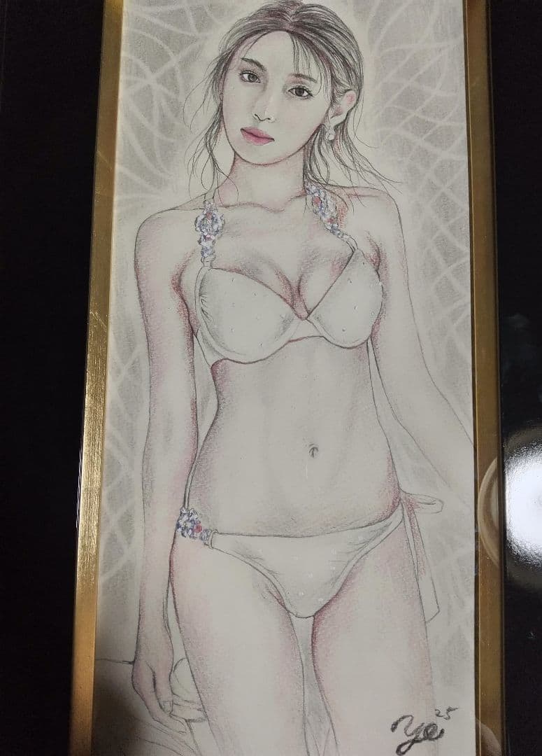 裸婦、美人画、絵画、水着C山本英二、真作、肉筆、高級額縁、高塚省吾、森本草介。