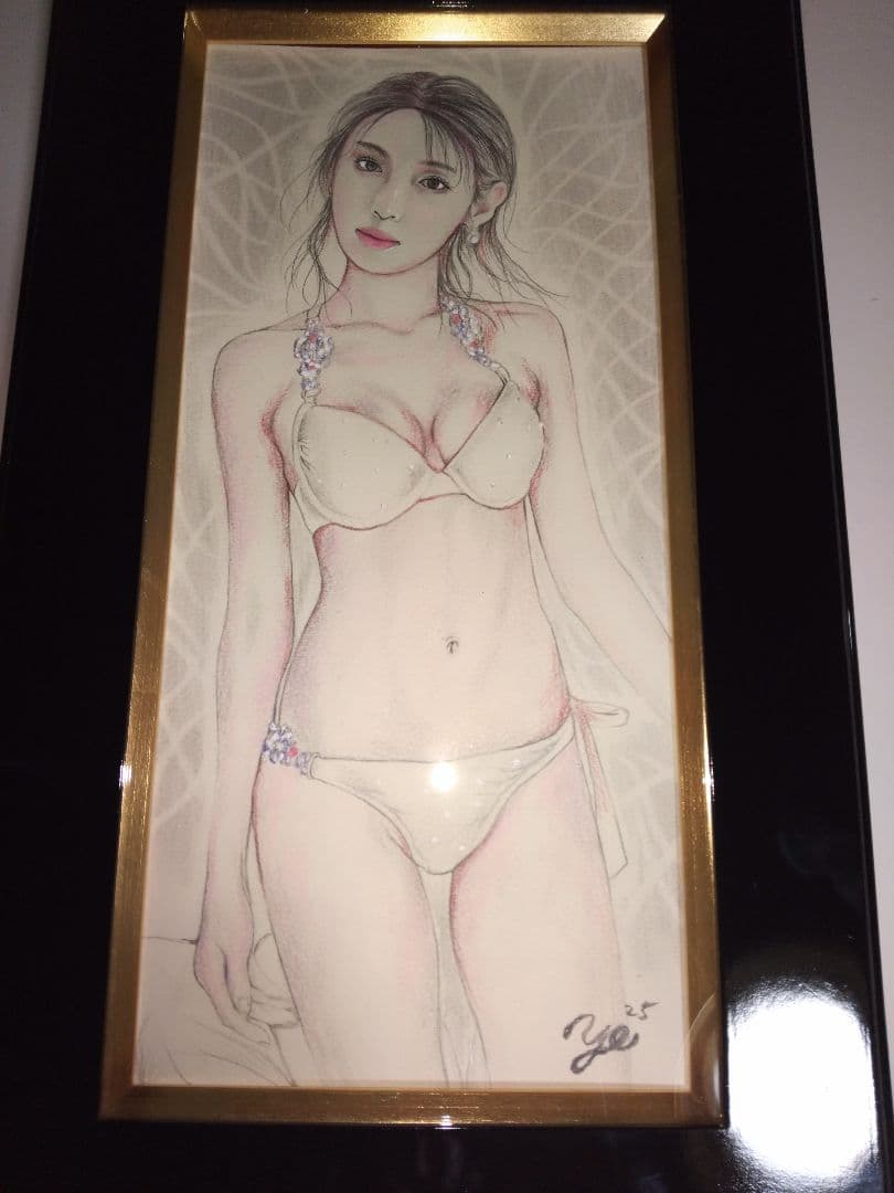 裸婦、美人画、絵画、水着C山本英二、真作、肉筆、高級額縁、高塚省吾、森本草介。