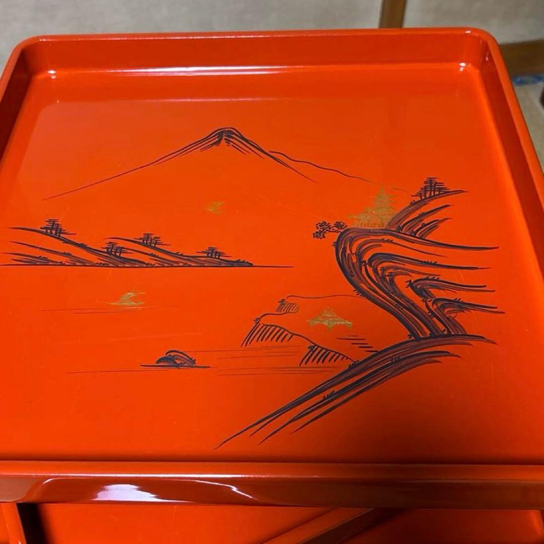 お値下げ中！会席盆 10枚組石山為七作 洗朱 角布塗り(別出品でお椀あります)