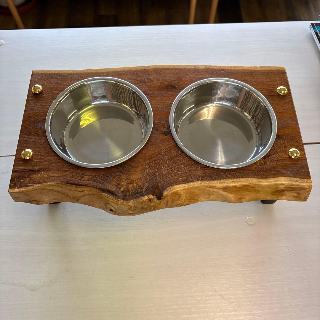 天然木製二重ボウルスタンド