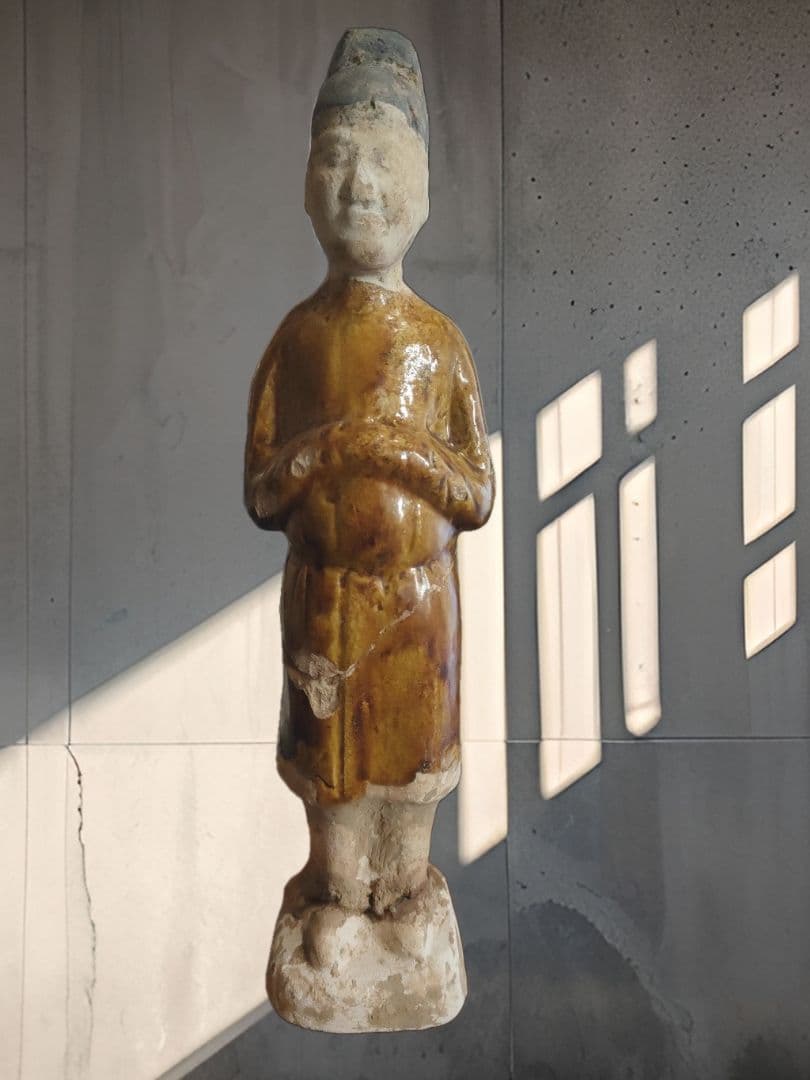 加彩人物俑　唐三彩　中国美術　時代物　骨董アンティーク