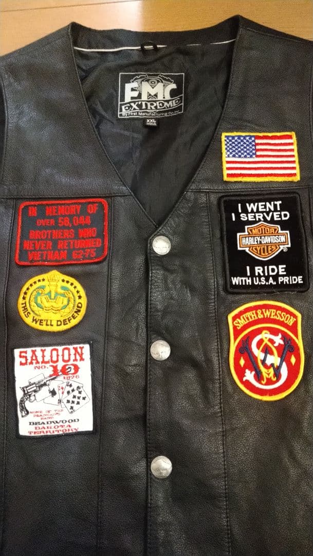 激激レア！　ハーレーダビッドソン　オールドワッペン　レザーベスト　XXL