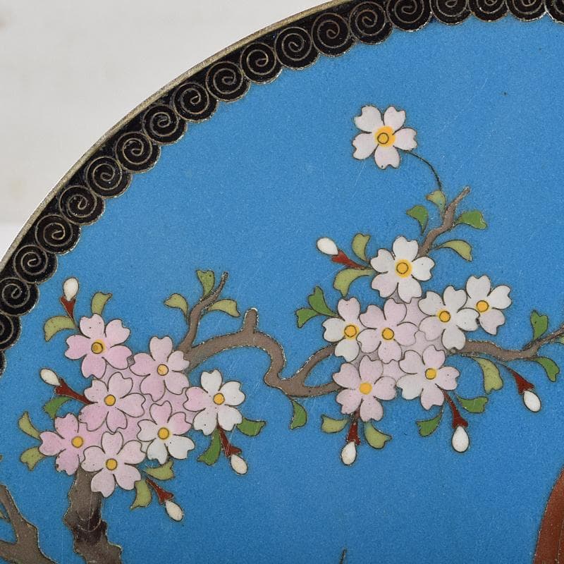 中国　古七宝琺瑯彩　七宝焼　安藤七宝店　盤　皿　2点　時代箱付　M　R9532B