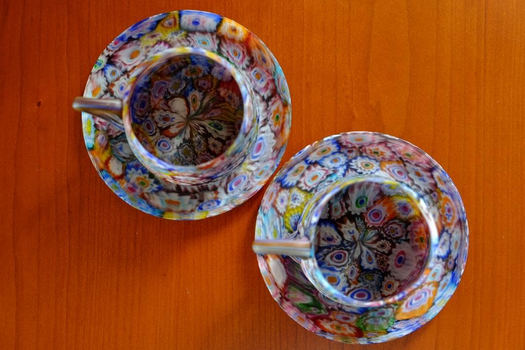 ベネチアンガラス アンティーク カップ＆ソーサー ガラス ムラノ 江波冨士子