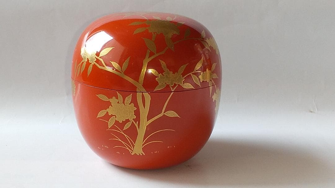 中村宗悦 作 井伊宗観好 枇杷に鵆蒔絵 洗朱丸棗 共箱 漆器 漆芸 茶道具 美品