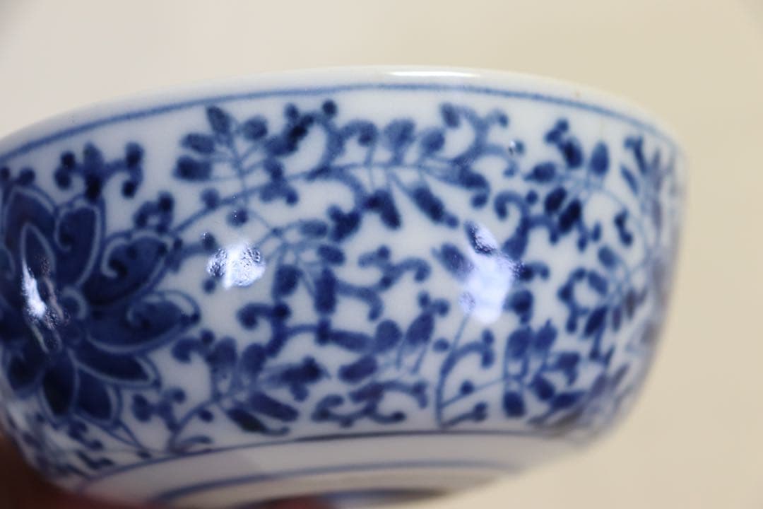 江戸　藍柿右衛門　蓮紋碗　訳あり　送料込み0810