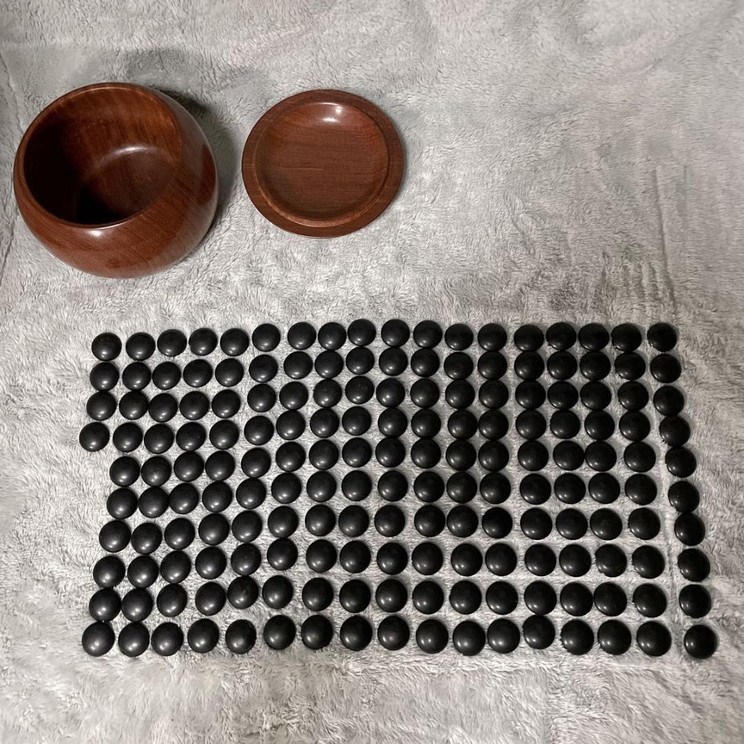 【碁笥付】蛤碁石34号 約9.6mm 那智黒石 白180個 黒174個