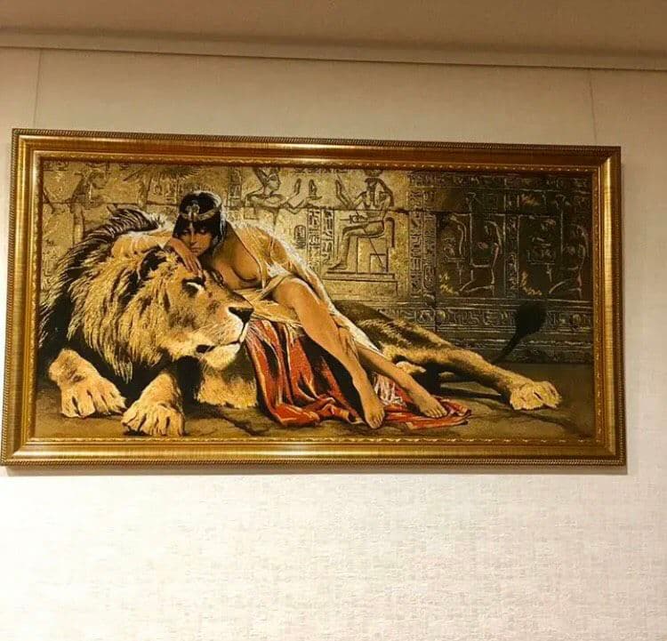 ゴブラン絵画【クレオパトラ&ライオン】