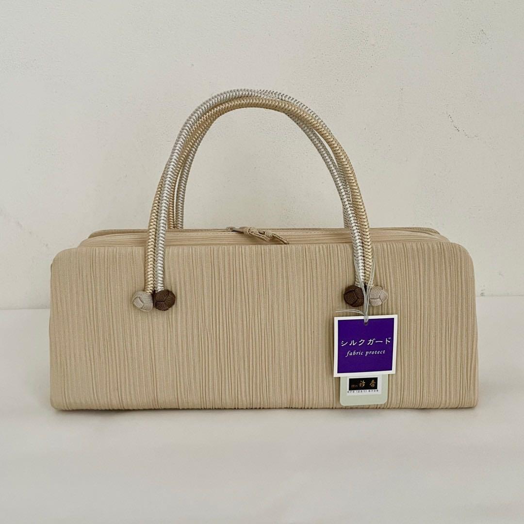 和装バッグ　横長　利休　バッグ　小田巻　ベージュ　正絹　日本製
