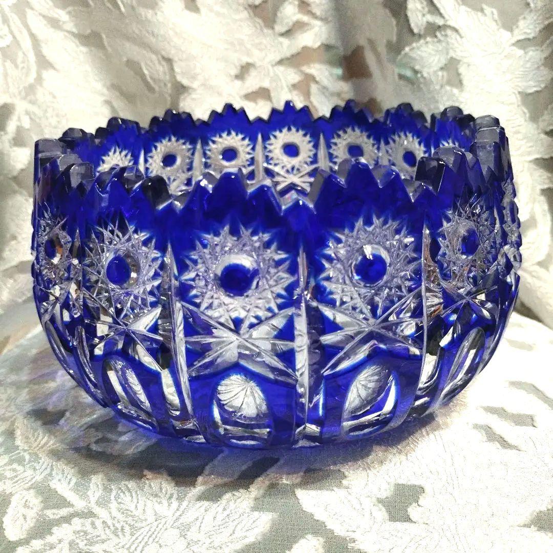 切子ブルー ガラス ボウル