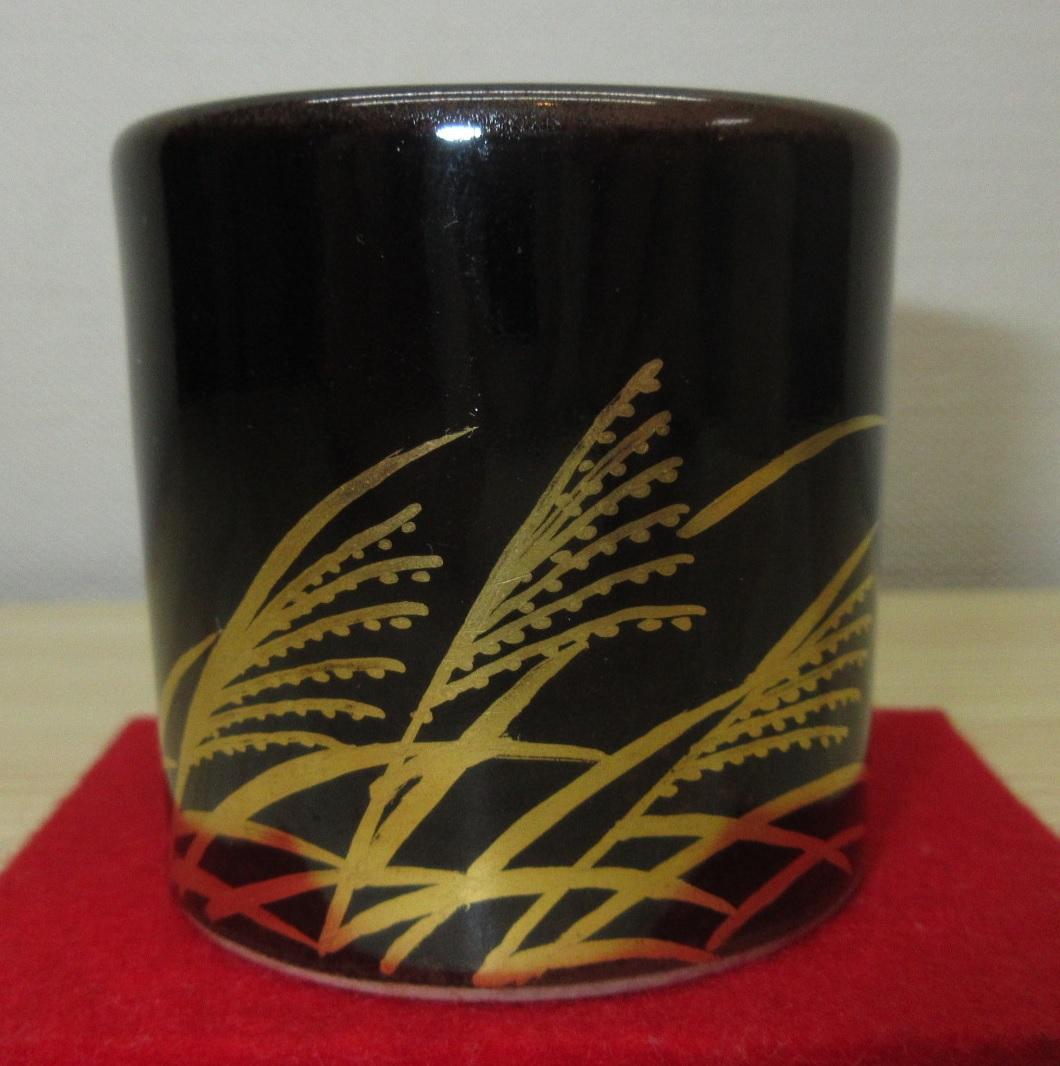 送料込【逢絢亭・新品】茶道具 蓋置 膳所焼 金彩 武蔵野の図 陽炎園 共箱入り