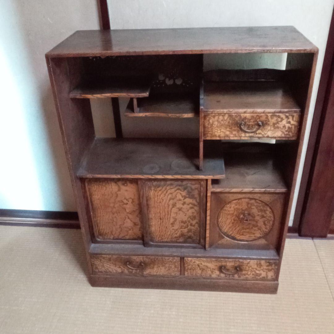 茶箪笥(違い棚付)　昭和２０年代〜　アンティーク、ビンテージ