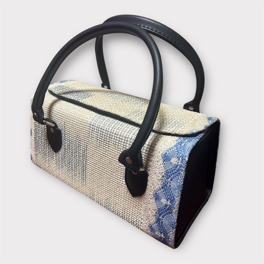 美品 利休バッグ 和装 フォーマル 上品織柄 黒持ち手 茶道 冠婚葬祭