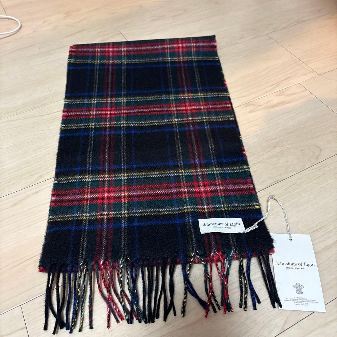 Johnstons of Elgin チェック柄マフラー　ブラック