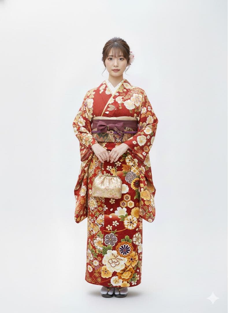 洗えるレディース二尺袖着物、華やかな色二尺袖着物　卒業式　着物