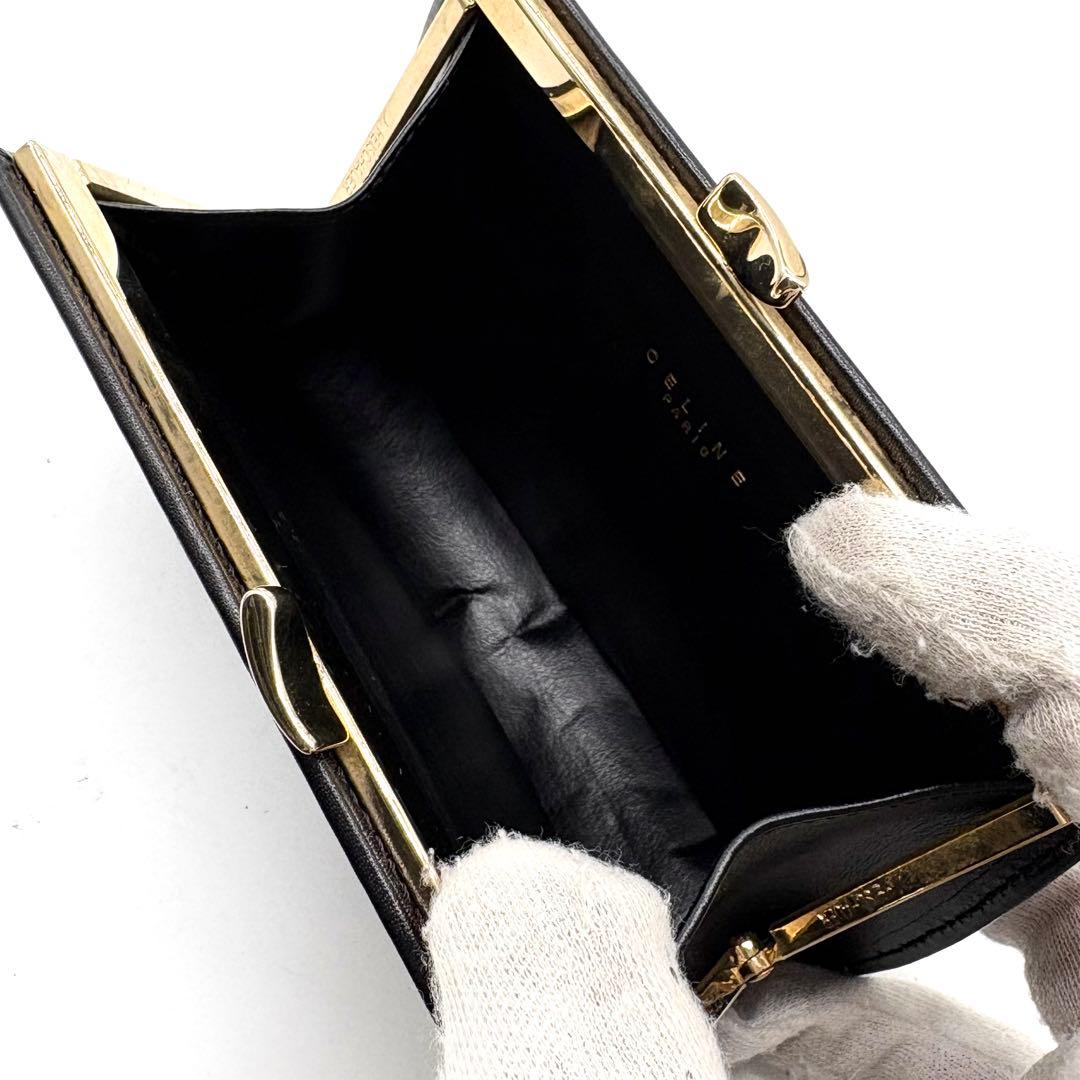 極美品✨セリーヌ マカダム がま口 財布 ポーチ PVC レザー ブラック 希少