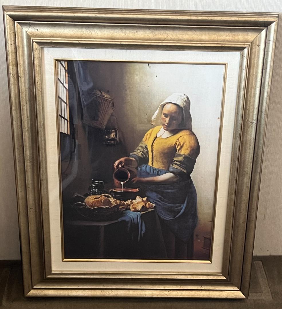 フェルメール　牛乳を注ぐ女　立体複製画　額縁付き