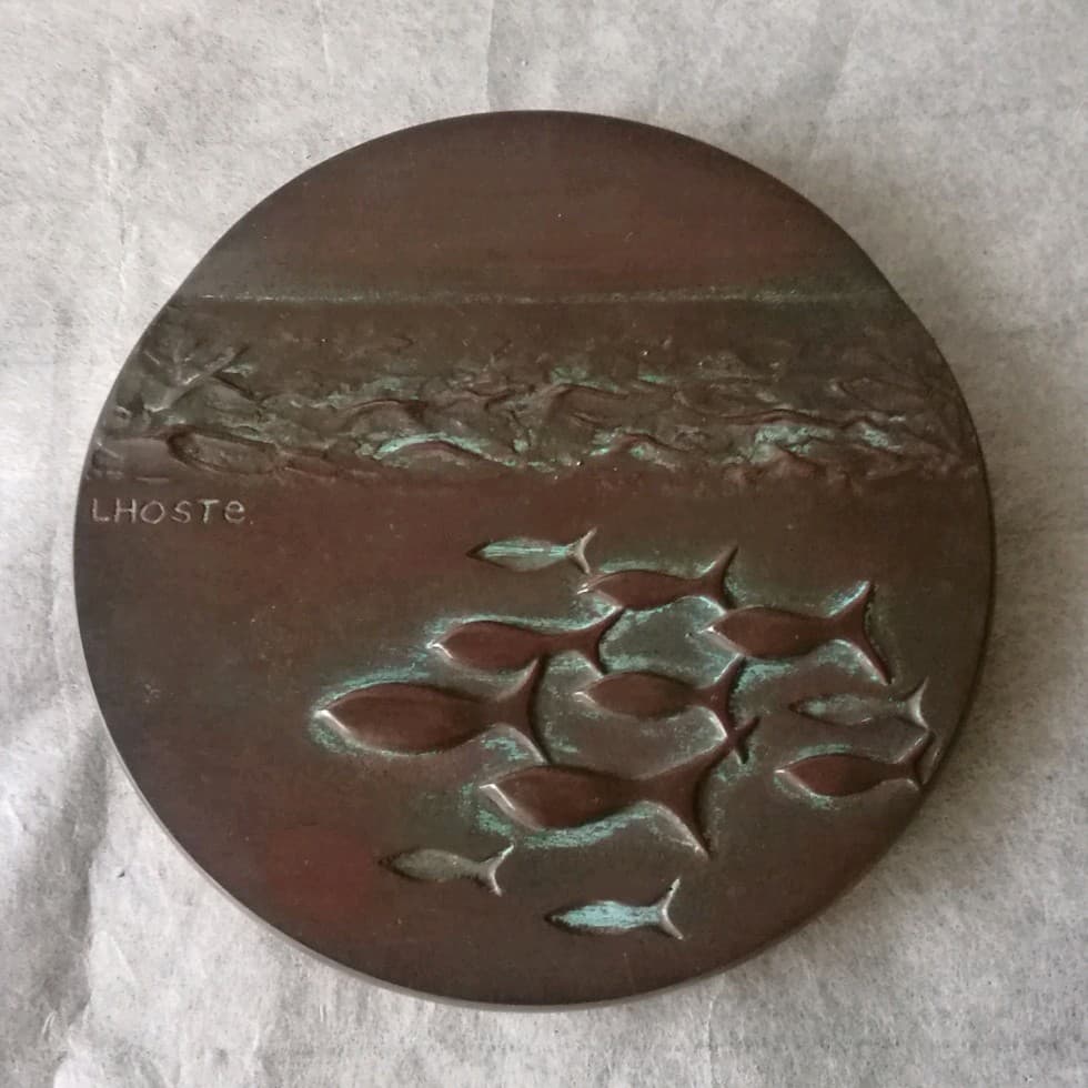 逸品　貴重　Claude Lhoste　ブロンズメダル　泳ぐ魚　パリ造幣局博物館