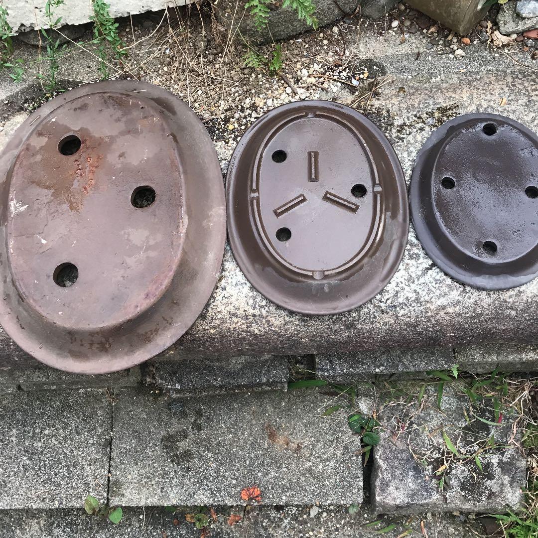 盆栽鉢　平型　時代烏泥平楕円盆栽鉢お任せ3点セット