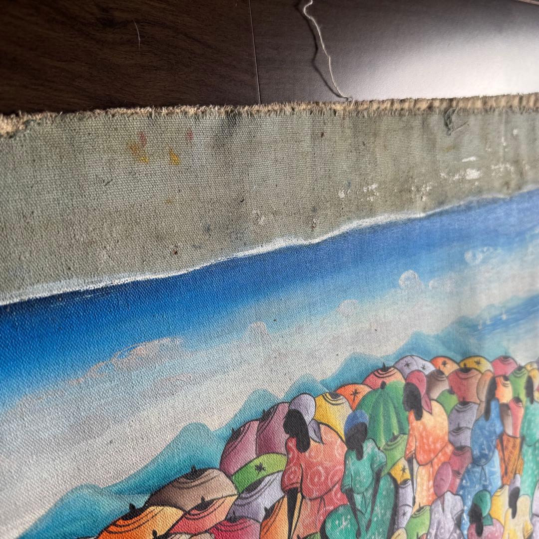 【ハイチアート】絵画 マーケット サイン有り ハイチアン　ヴィンテージ