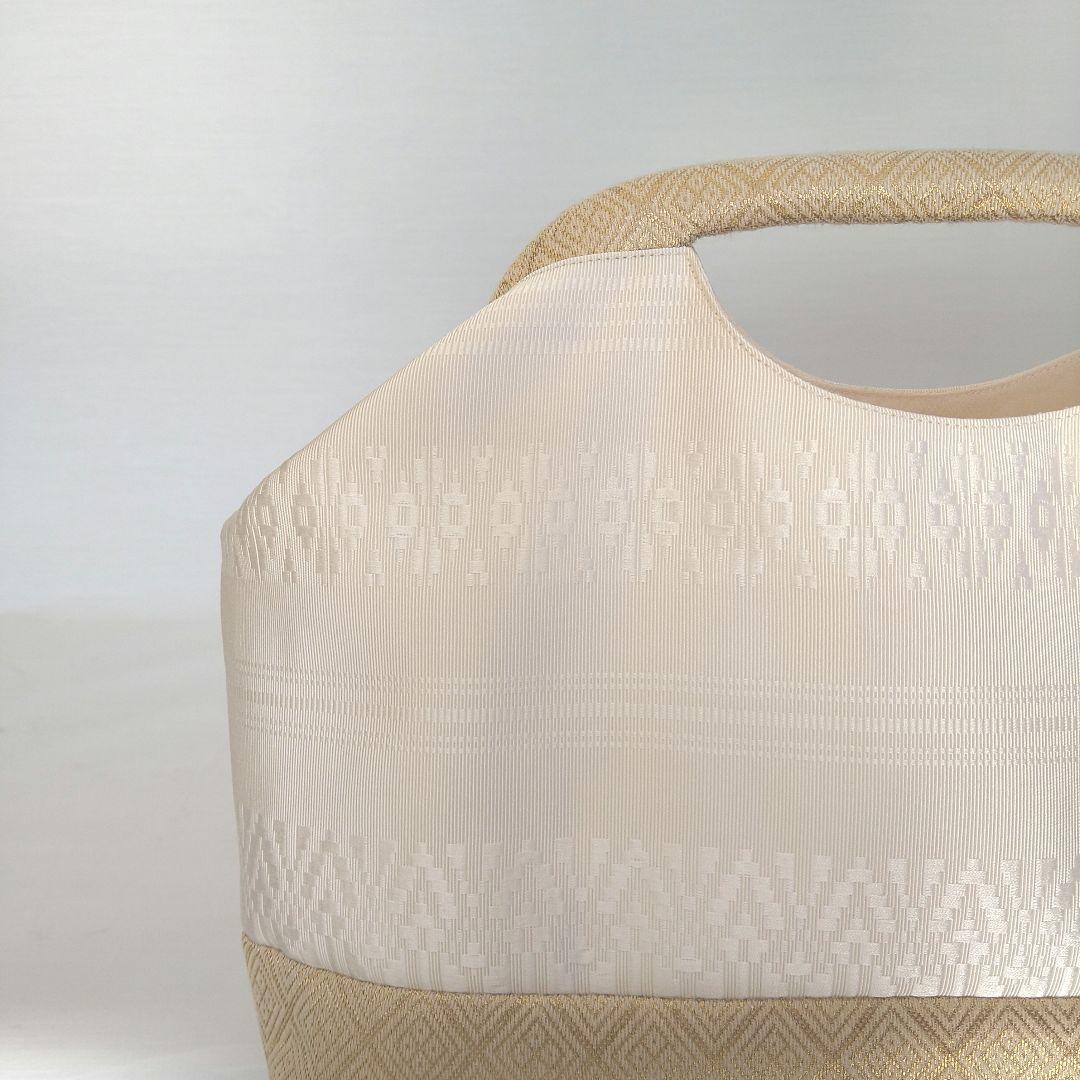 博多献上柄帯リメイク オフホワイト✕ゴールド バネハンドルバッグ