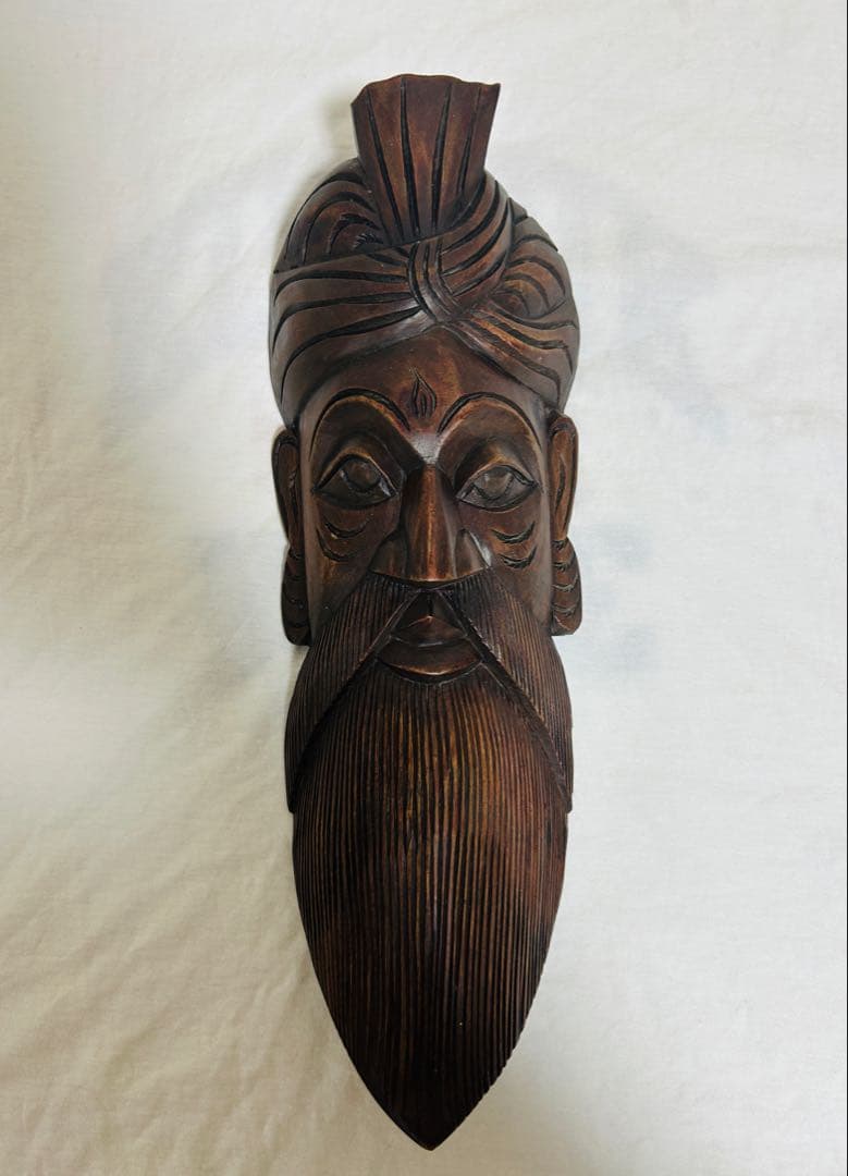 木製彫刻 お面 男性の顔