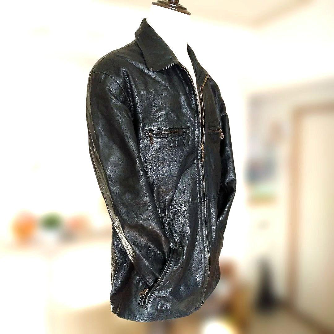 Vintage Euro シングルライダース レザージャケット カーコート