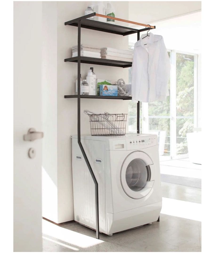 tower_ランドリーシェルフ 3段 ブラック　木目調