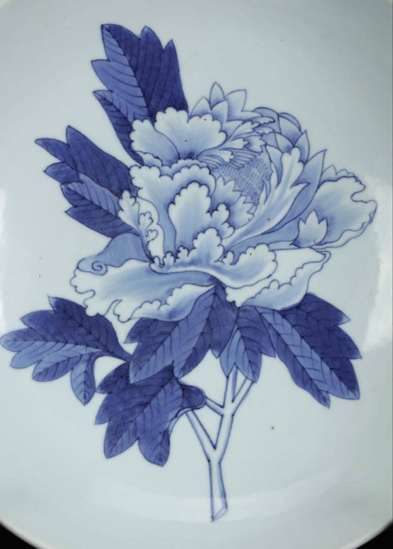 鍋島染付 牡丹文 大皿 藍鍋島 後期鍋島 櫛高台 古伊万里 絵皿 古美術 骨董品