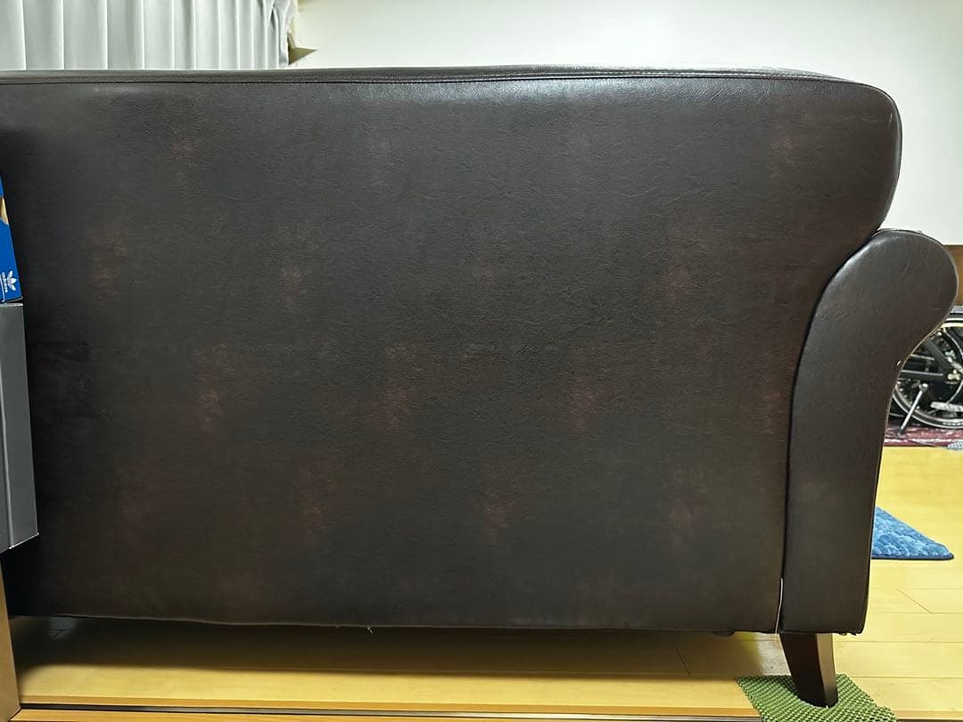 ダークブラウン 合成皮革 2人掛け ソファ ヴィンテージ風