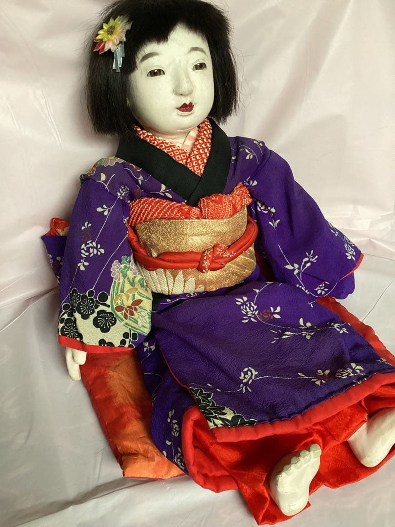 市松人形 ビスクドール昭和レトロ　吹子付き　座布団付　ガラス眼　人毛　抱き人形