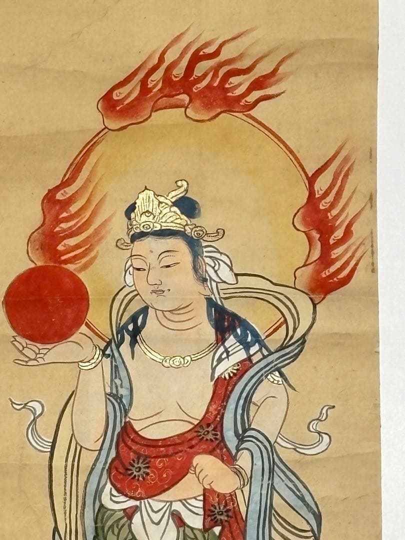 「日月天尊御影」彩色木版刷 1枚|日天 月天 仏画 仏教美術 江戸時代 和本