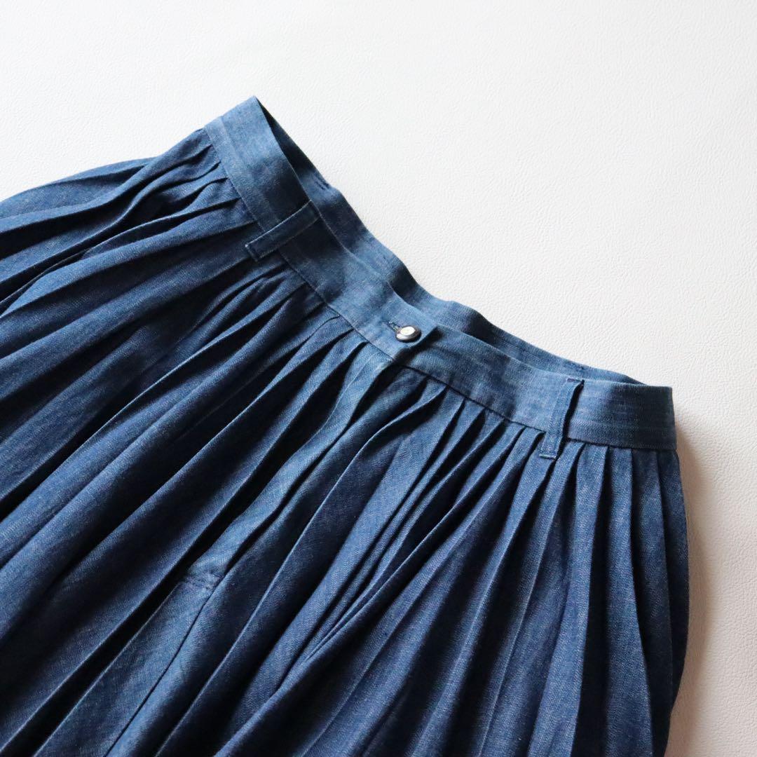 5046【極美品】45R モンプチデニムプリーツスカート デニム フレアスカート