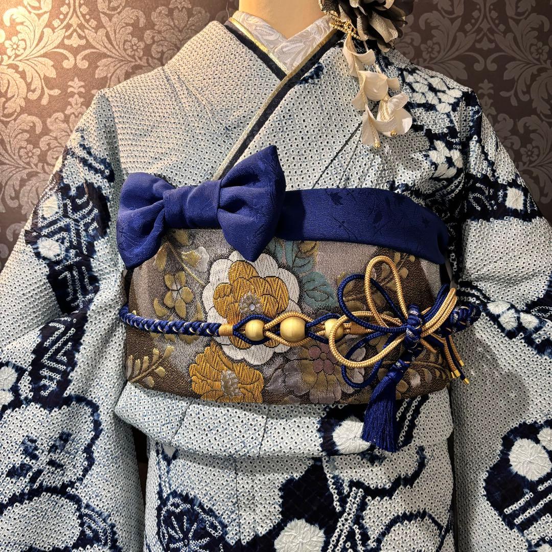 人間国宝　最高級　作家物　藍染　証紙　本疋田　総絞り　振袖　フルセット 振り袖