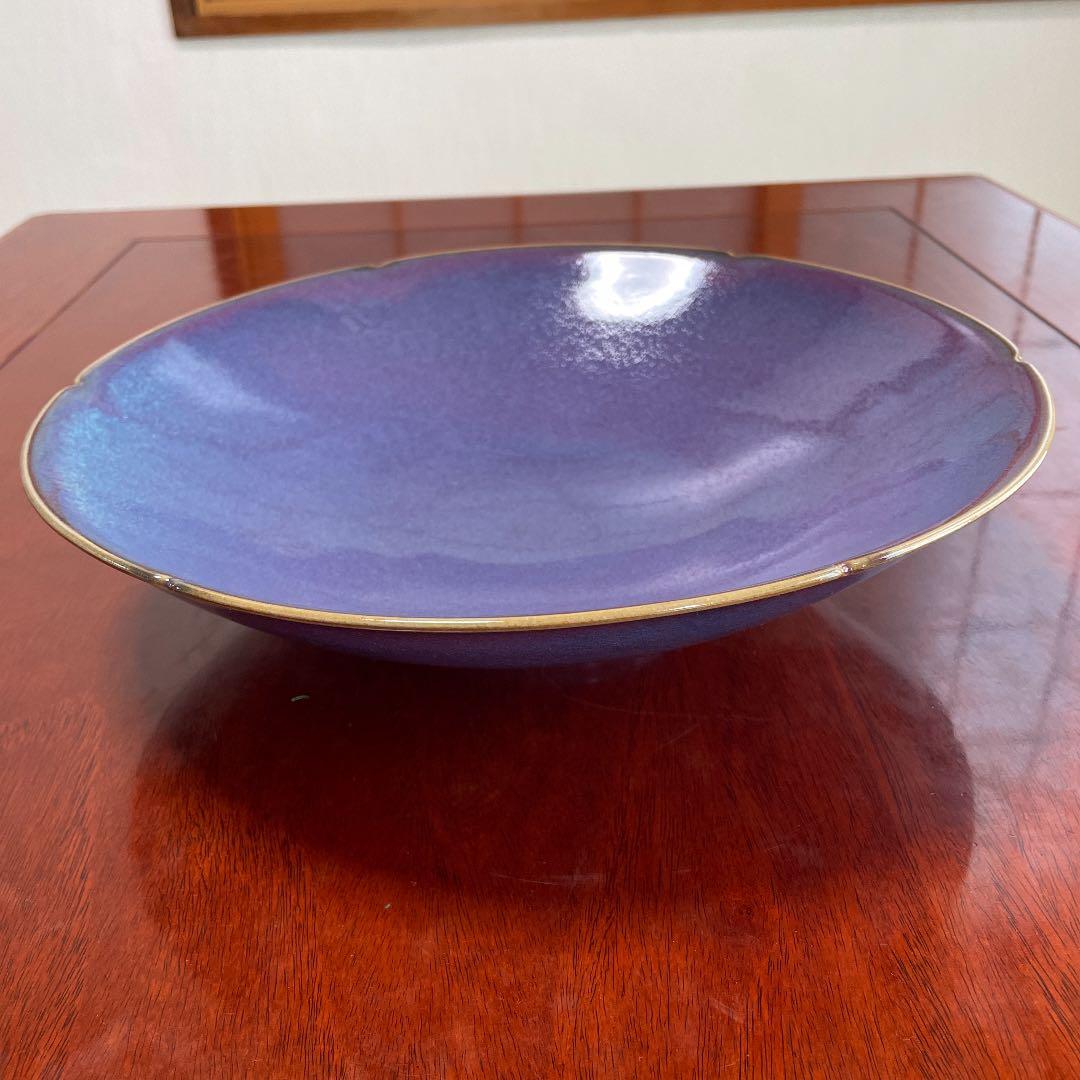 弥三郎窯　松島芳作　釣釉　紫紅輪花鉢