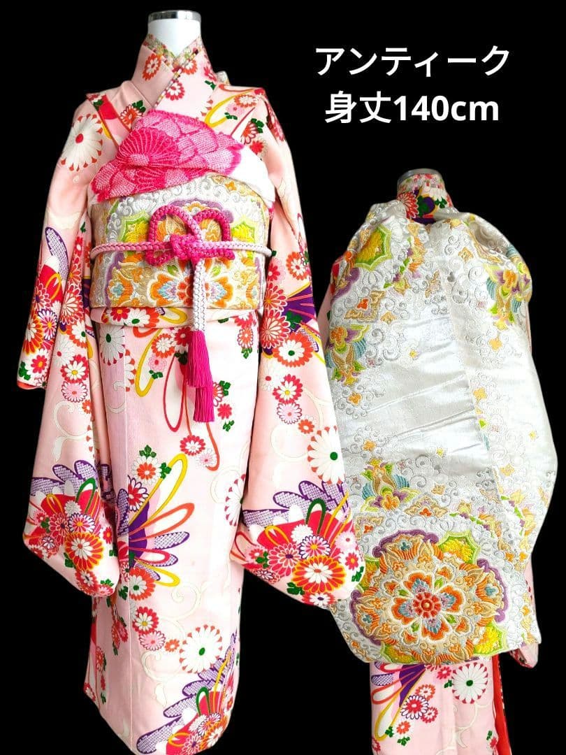 専用です☆アンティーク薄ピンクの着物と帯小物セット☆七五三　ハーフ成人式