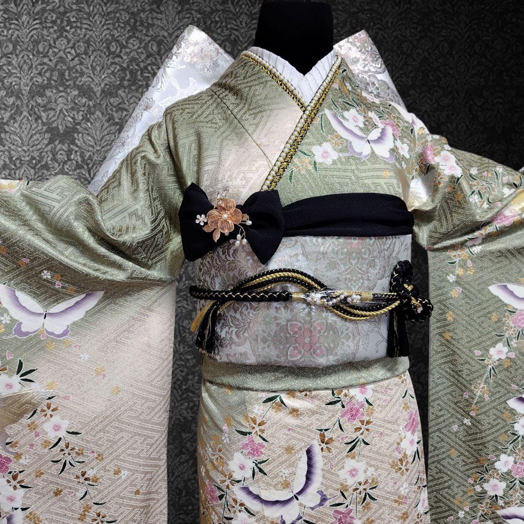 振袖フルセット(8点)・成人式・くすみ・モダン・金銀彩加工・暈し染め・正絹・逸品