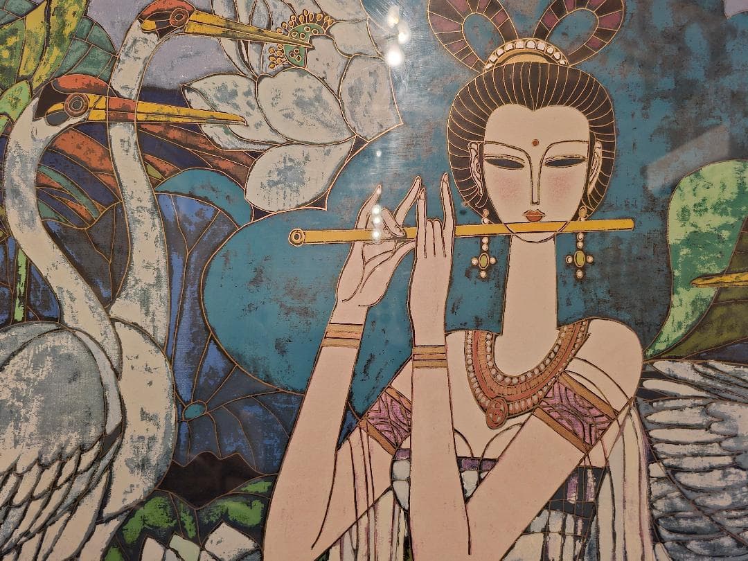 Zhang Hongbin●ザン・ホンビン●シルクスクリーン「笛を吹く少女」