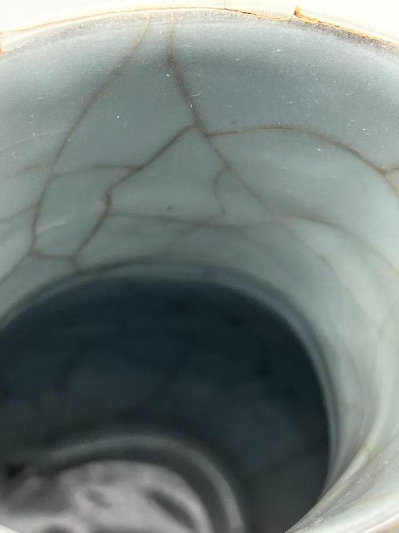 南宋時代 青磁　官汝窯貫耳瓶 汝官窯　【旧家蔵出し】希少貴重(A-92)