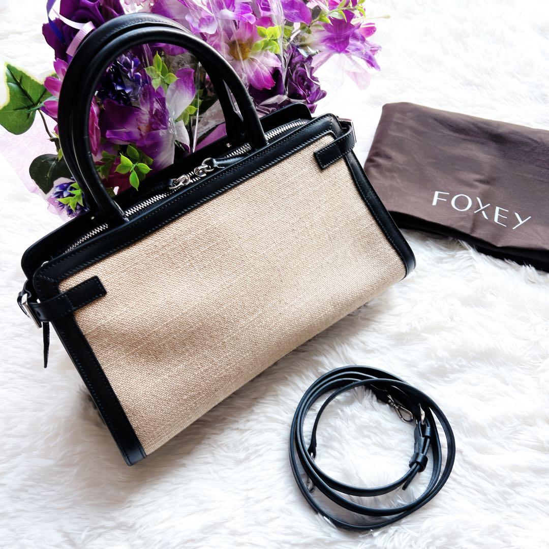 極美品　foxyフォクシー　キャンバス　レザー　本革　ショルダー　バッグ