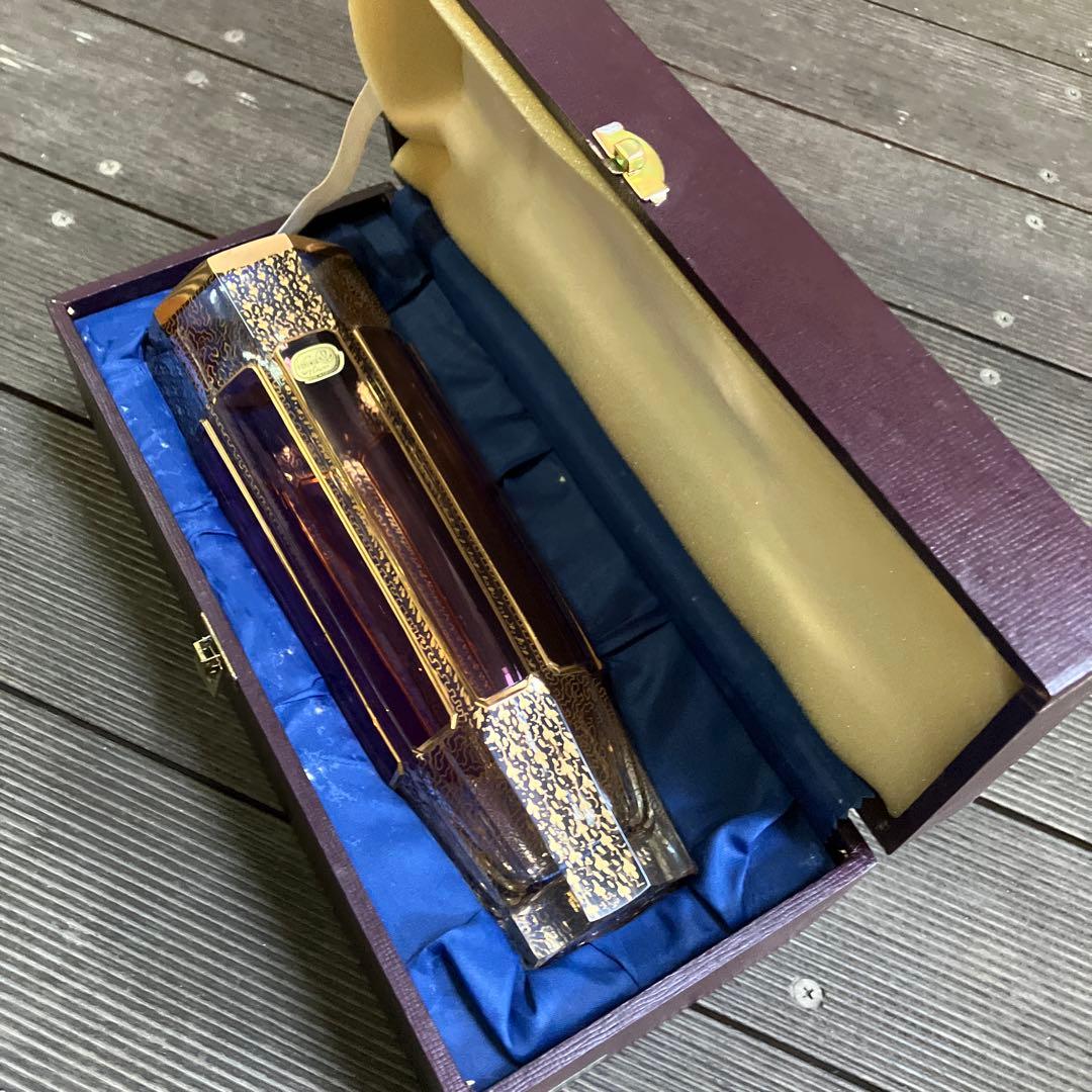 Bohemia ボヘミアガラス パネル花瓶　金彩 レリーフ フラワーベース